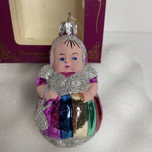 Calik’s Artistry Glass Baby Striped Glitter Christmas Ornament